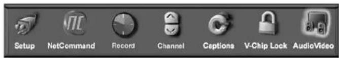 Setup NetCommand Record Channel Captions V-Chip Lock AudioVideo