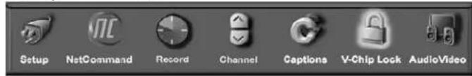 Setup NetCommand Record Channel Captions V-Chip Lock AudioVideo