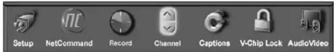 Setup NetCommand Record Channel Captions V-Chip Lock AudioVideo
