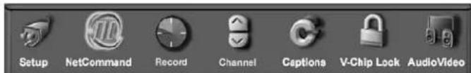 Setup NetCommand Record Channel Captions V-Chip Lock AudioVideo