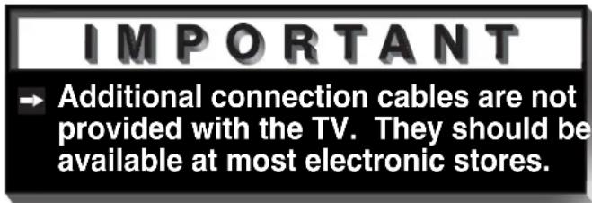 IMPORTANT → Additional connection cables are not provided with the TV. They should be available at most electronic stores.