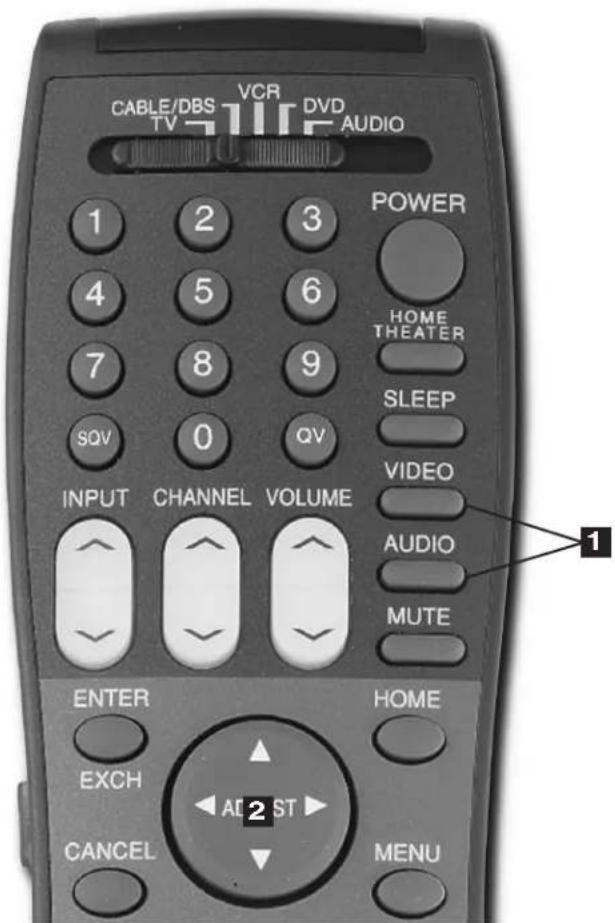CABLE/DBS VCR DVD TV AUDIO POWER HOME THEATER SLEEP VIDEO AUDIO MUTE INPUT CHANNEL VOLUME ENTER HOME EXCH AL 2 ST ▶ CANCEL MENU