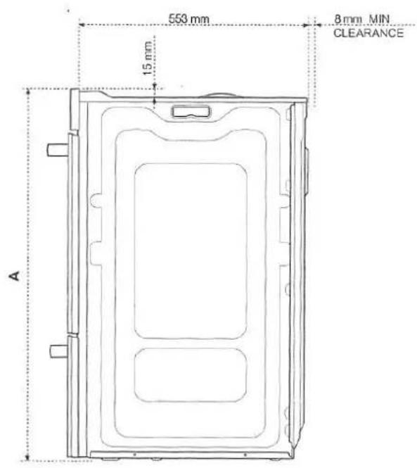 553 mm 15 mm A 8 mm MIN CLEARANCE