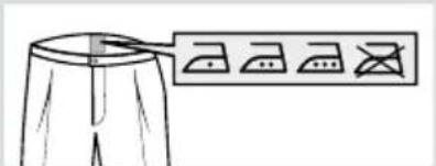Line drawing of a pair of shorts with a pointer and four patterned buttons above (no text or symbols)