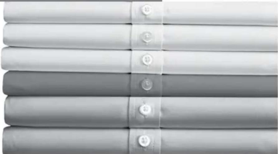 Stack of five gray fabric or shirt pieces with button designs, arranged vertically (no text or symbols visible)