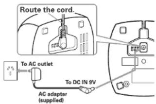 Route the cord. To AC outlet To DC IN 9V AC adapter (supplied)