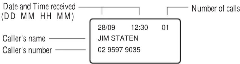 Date and Time received (DD MM HH MM) Caller's name ———— Caller's number ———— 28/09 12:30 01 JIM STATEN 02 9597 9035 Number of calls