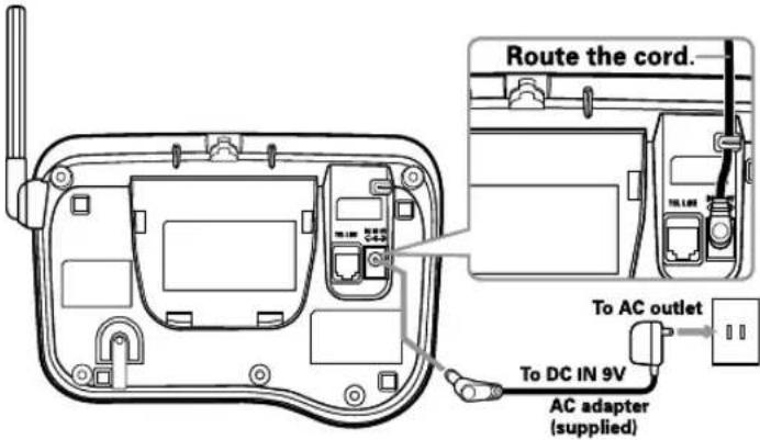 Route the cord. To AC outlet To DC IN 9V AC adapter (supplied)
