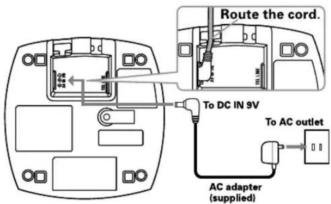 Route the cord. To DC IN 9V To AC outlet AC adapter (supplied)