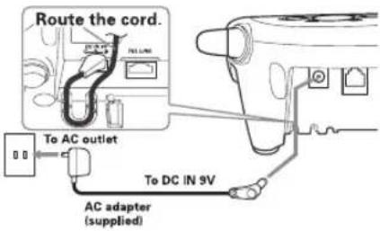 Route the cord. To AC outlet To DC IN 9V AC adapter (supplied)