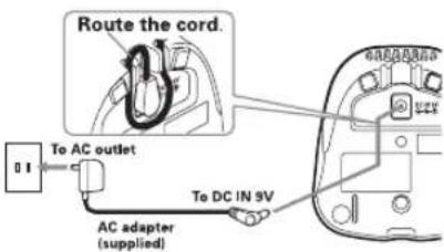 Route the cord. To AC outlet AC adapter (supplied) To DC IN 3V