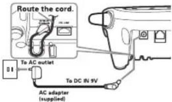 Route the cord. To AC outlet To DC IN 9V AC adapter (supplied)