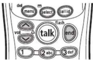 del menu select callid vol takl end 1 2 abc 3 def