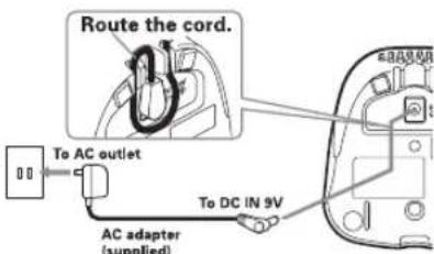 Route the cord. To AC outlet AC adapter (supplied) To DC IN 9V