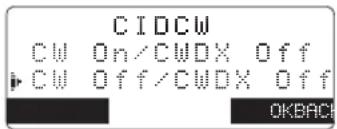 CIDCW CW On/CWDX Off CW Off/CWDX Off OKBACK