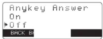 Anykey Answer On ▶ Off BACK BF