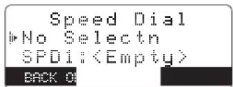 Speed Dial No Selectn SPDI: BACK 01
