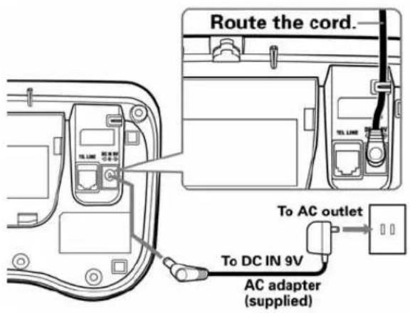 Route the cord. To AC outlet To DC IN 9V AC adapter (supplied)