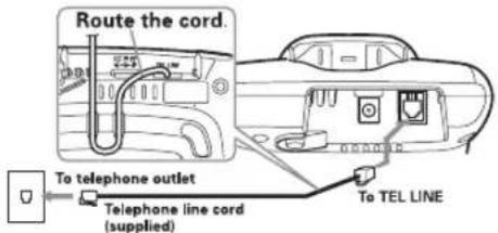 Route the cord. To telephone outlet Telephone line cord (supplied) To TEL LINE