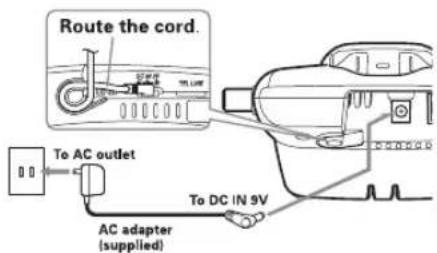 Route the cord. To AC outlet AC adapter (supplied) To DC IN 9V
