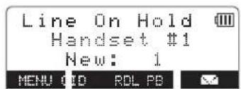 Line On Hold Handset #1 New: 1 MENU ID RDL PB