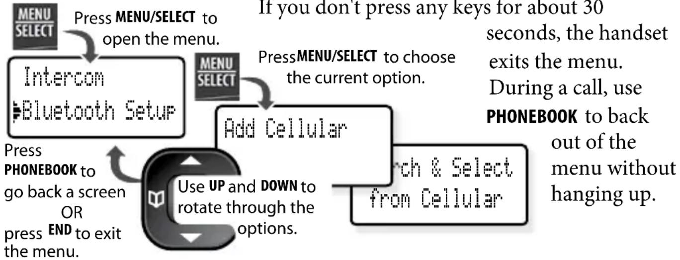 UNIDEN D1780-BT - Using the Handset Menu - 1