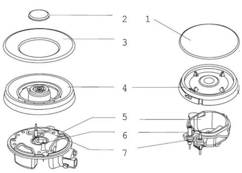 Exploded view diagram of a mechanical assembly with numbered parts for identification