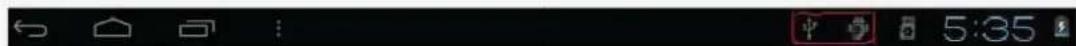 Mobile status bar with navigation icons and time display showing 5:35