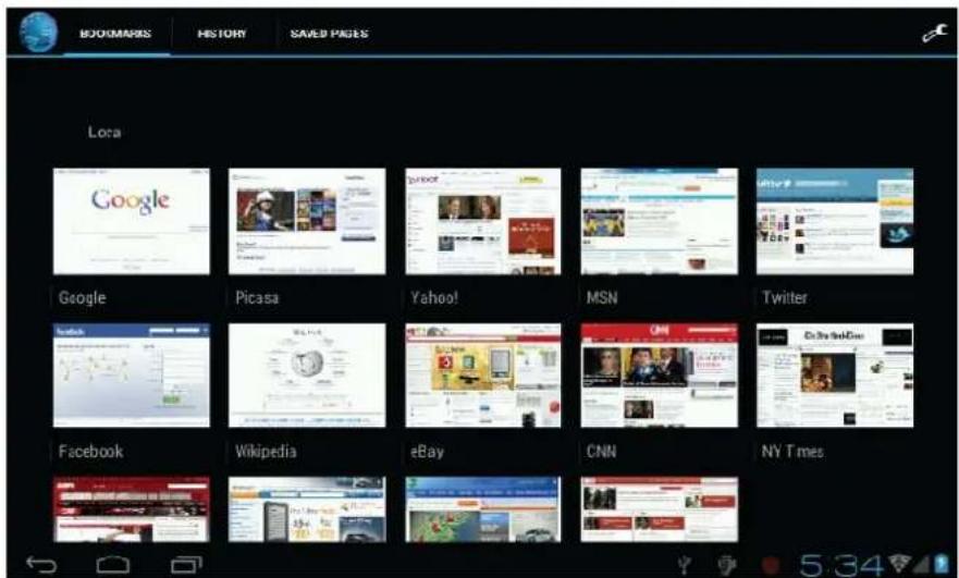 BOOKMARKS HISTORY SAVED PAGES Loca Google Picasa Yahoo! MSN Twitter Facebook Wikipedia eBay CNN NY T mes