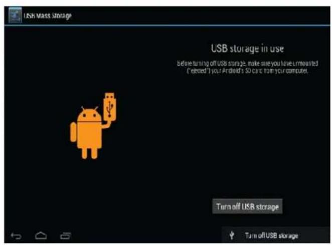 USB Mass Storage USB storage in use Before tuning off USB storage, make sure you have Imounted (*ejected*) your Android's SD card from your computer. Turn off USB storage Turn offUSB storage