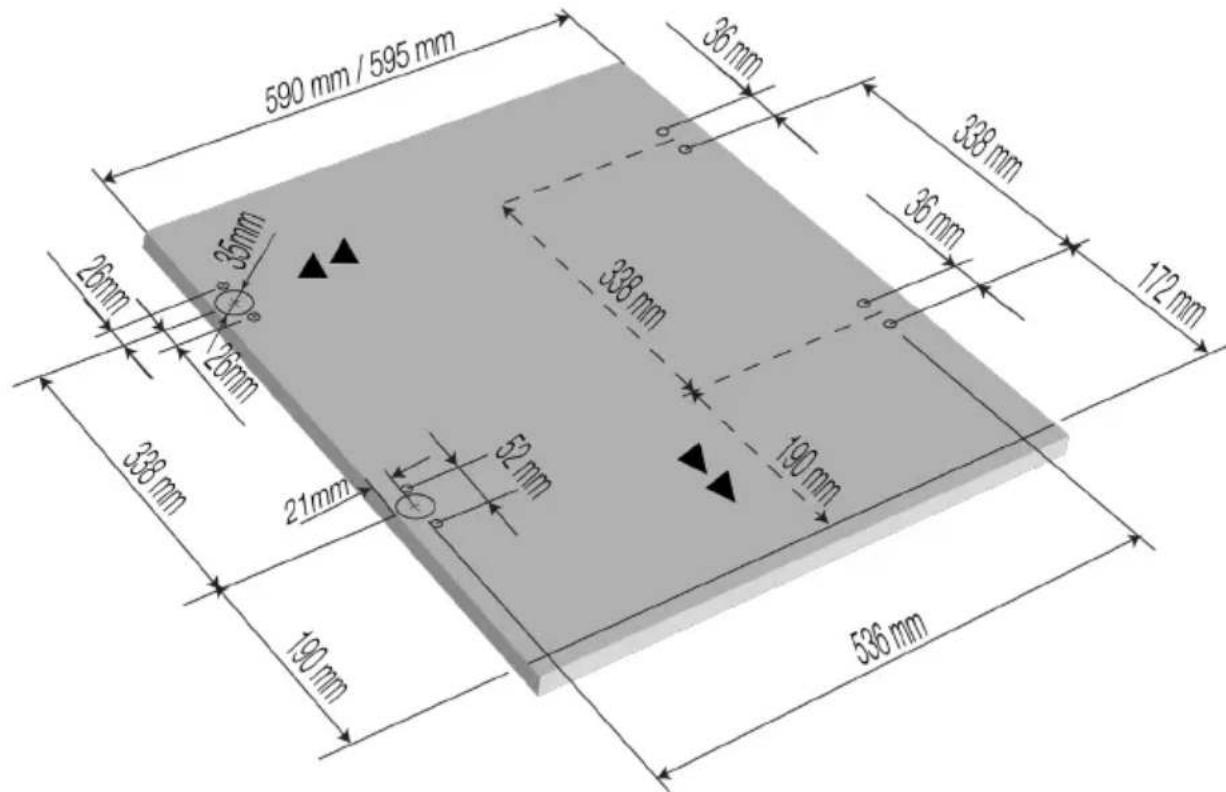 590 mm / 595 mm 36 mm 338 mm 36 mm 172 mm 26 mm 26 mm 338 mm 21 mm 52 mm 190 mm 536 mm 190 mm