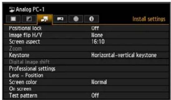 CANON REALiS WX6500 D - 2Press the [ ] / [ ] buttons to select the [Install settings] tab. - 2