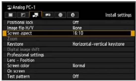 CANON REALiS WX6500 D - 3Select [Screen aspect] with the [ ] ▲[ ] buttons, and then press the OK button. - 2