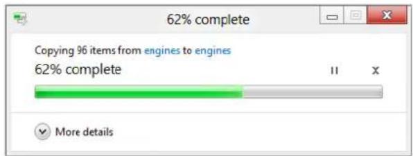 62% complete Copying 96 items from engines to engines 62% complete II X More details