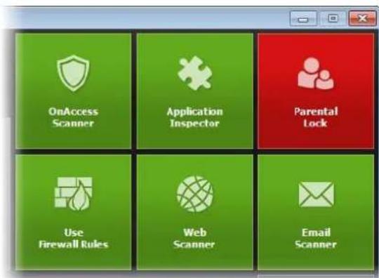 OnAccess Scanner Application Inspector Parental Lock Use Firewall Rules Web Scanner Email Scanner
