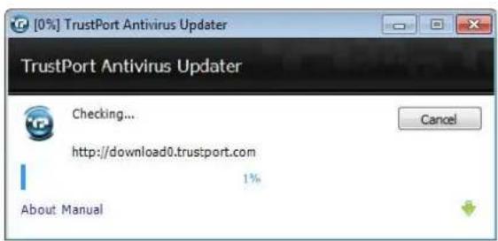 [0%] TrustPort Antivirus Updater TrustPort Antivirus Updater Checking... http://download0.trustport.com 1% About Manual Cancel