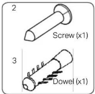 2 Screw (x1) 3 Dowel (x1)