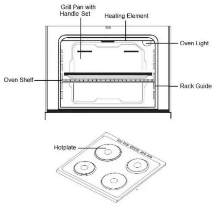 Grill Pan with Handle Set Heating Element Oven Light Rack Guide Oven Shelf Hotplate