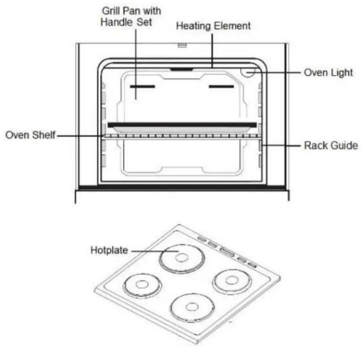 Grill Pan with Handle Set Heating Element Oven Light Rack Guide Oven Shelf Hotplate