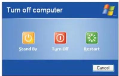 Turn off computer Stand By Turn Off Restart Cancel