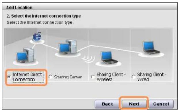 SAMSUNG NP-Q1UC - Select Internet direct connection and click the Next button. - 1