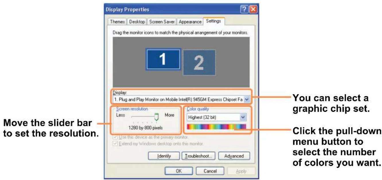 SAMSUNG NP-Q1UC - Changing Resolution and Color - 1