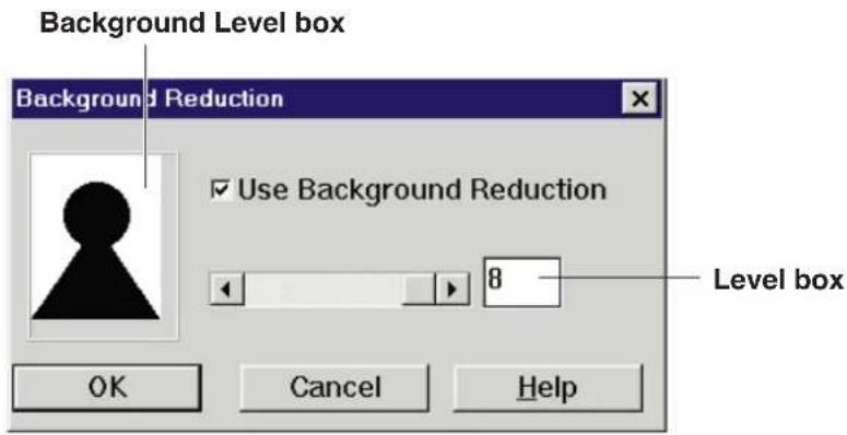 Background Level box Background Reduction ✓ Use Background Reduction Level box OK Cancel Help