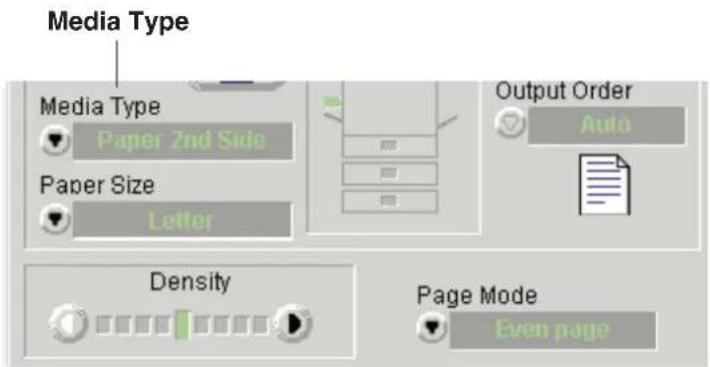 Media Type Media Type Paper 2nd Side Paper Size Letter Output Order Auto Density Page Mode Even page