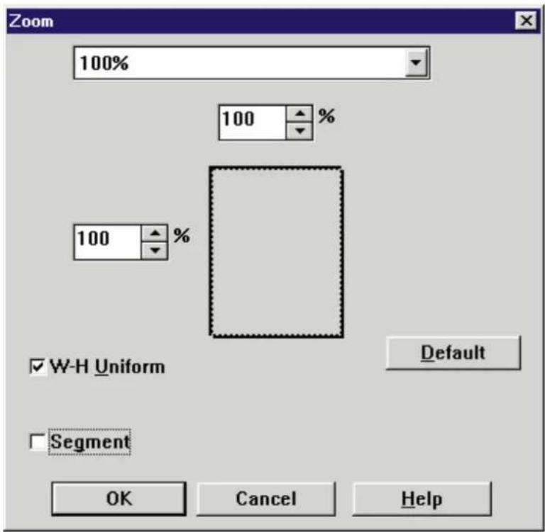 Zoom 100% 100 % 100 % W-H Uniform Default Segment OK Cancel Help