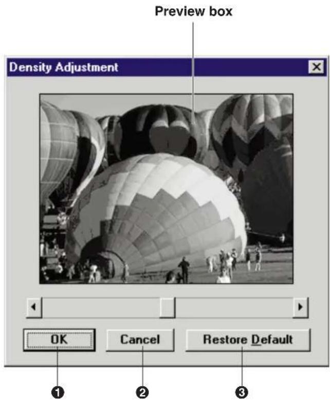 Preview box Density Adjustment OK Cancel Restore Default ① ② ③