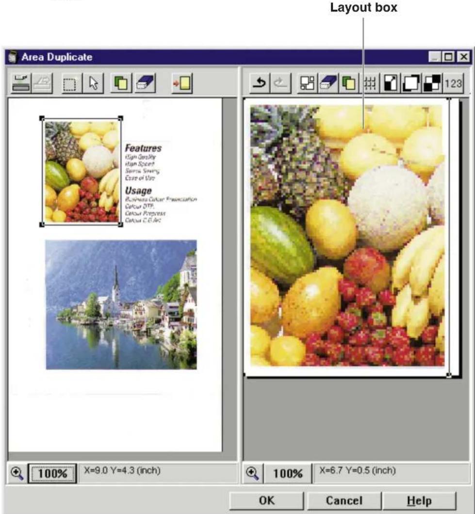 Layout box Area Duplicate Features Sign Grizzly Sign Spout Swiss Swing Case of Use Usage Business Colour Presentation Colour OTP. Colour Preview Colour C.E.Arc 100% X=9.0 Y=4.3 (inch) 100% X=6.7 Y=0.5 (inch) OK Cancel Help