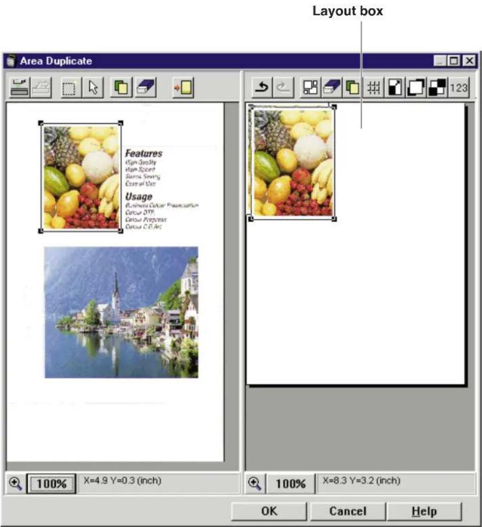 Layout box Area Duplicate Features Gap Graddy Gap Speed Sunny Spring Case of Use Usage Business Color Preference Colour DTM Colour Prepress Colour C/C Art 100% X=4.9 Y=0.3 (inch) 100% X=8.3 Y=3.2 (inch) OK Cancel Help