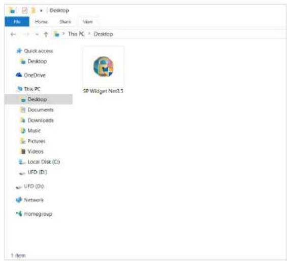 Desktop File Home Share View This PC > Desktop Quick access Desktop OneDrive This PC Desktop Documents Download Music Pictures Videos Local Disk (C:) UFD (D:) UFD (D:) Network Homegroup 1 item SP Widget Net3.5