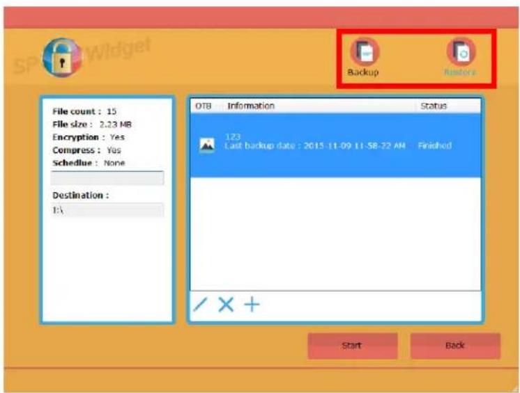 File count : 15 File size : 2.23 MB Encryption : Yes Compress : Yes Schedule : None Destination : 123 Last backup date : 2015-11-09 11-58-22 AM - Finished / X + Start Back OTB Information Status 123 Last backup date : 2015-11-09 11-58-22 AM - Finished / X +